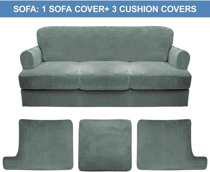 CUCRAF Cushion Sofa Cover 4 Piece Slipcovers, Soft Thick Velvet Couch Cover - Image 5