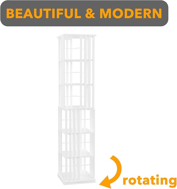 SpaceAid 6 Tier Rotating Bookshelf Tower, Bamboo Spinning Book Shelf, Revolving - Image 7