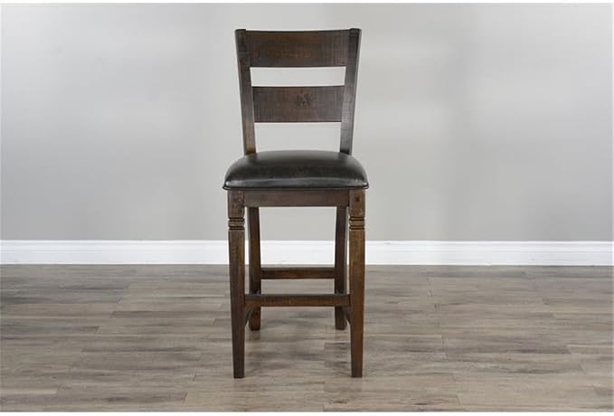 Pemberly Row Set of 3 Wood Bar Unit and 2 Ladderback Barstool in Dark Brown - Image 9