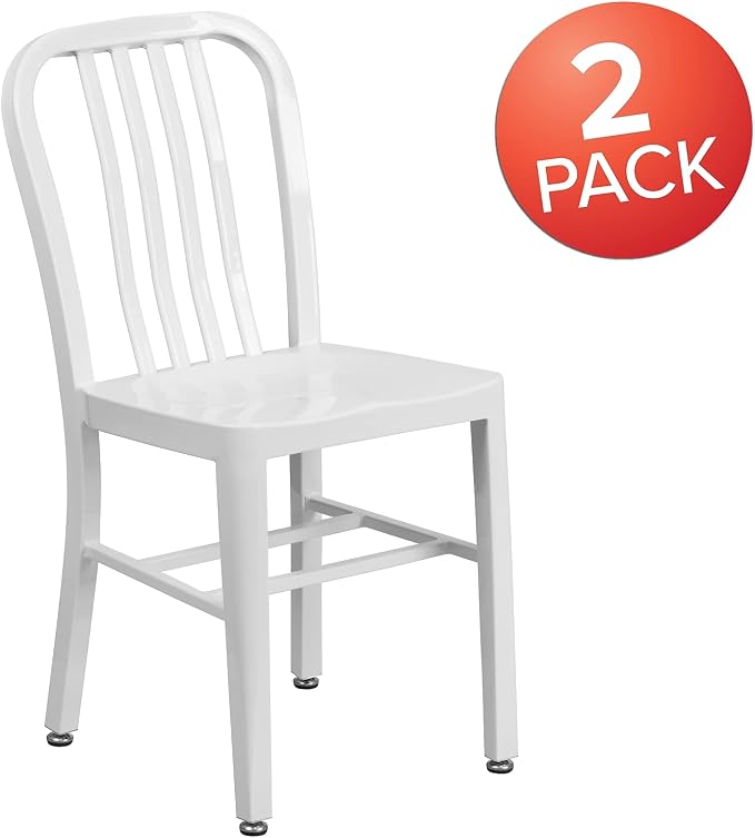 Flash Furniture Gael Commercial Grade 2 Pack White Metal Indoor-Outdoor Chair - Image 4