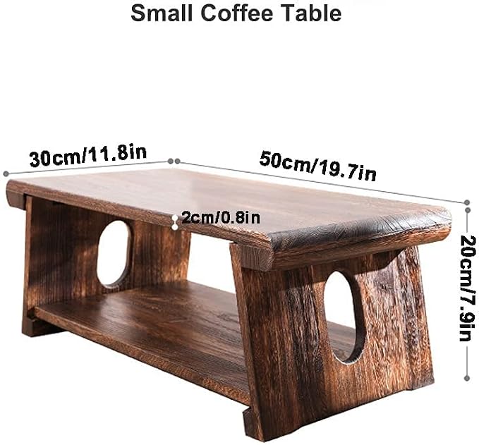 Solid Wood Vintage Folding Japanese Tea Table, Foldable Low Table, 2-Tier - Image 3
