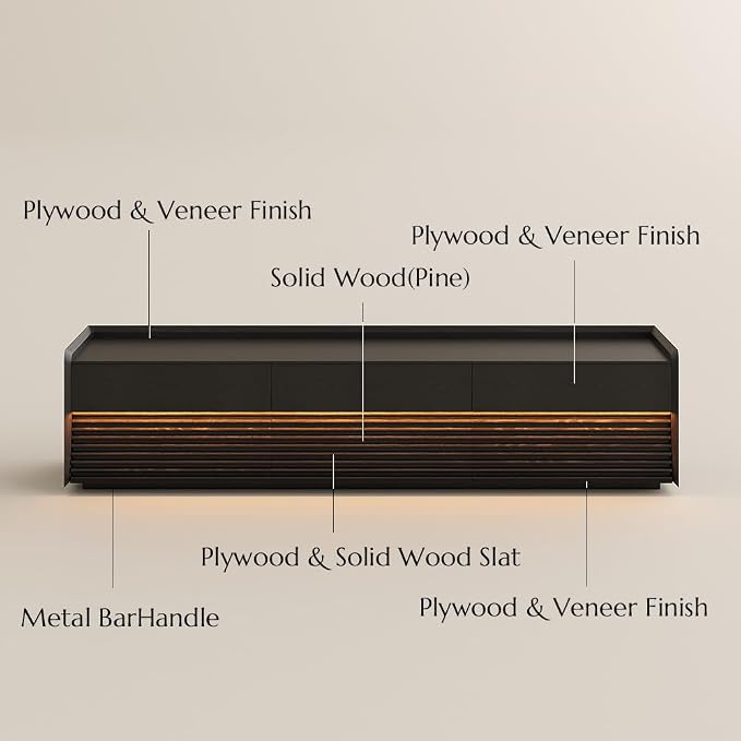 POVISON Fully-Assembled Mid Century Modern TV Stand, 78.74" Wood Media Console - Image 8