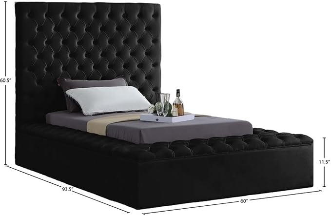 Meridian Furniture Bliss Collection Modern | Contemporary Velvet Upholstered Bed - Image 3