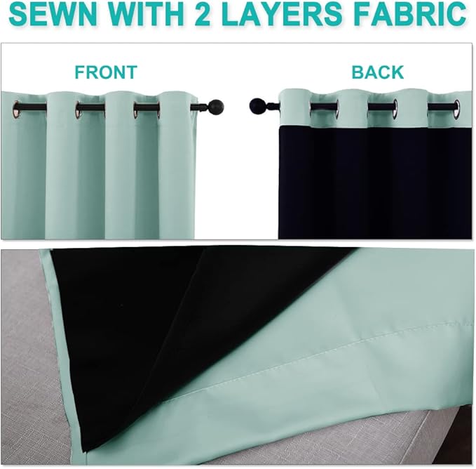 NICETOWN Aqua Blue 100% Blackout Lined Curtains, 2 Thick Layers Completely - Image 5