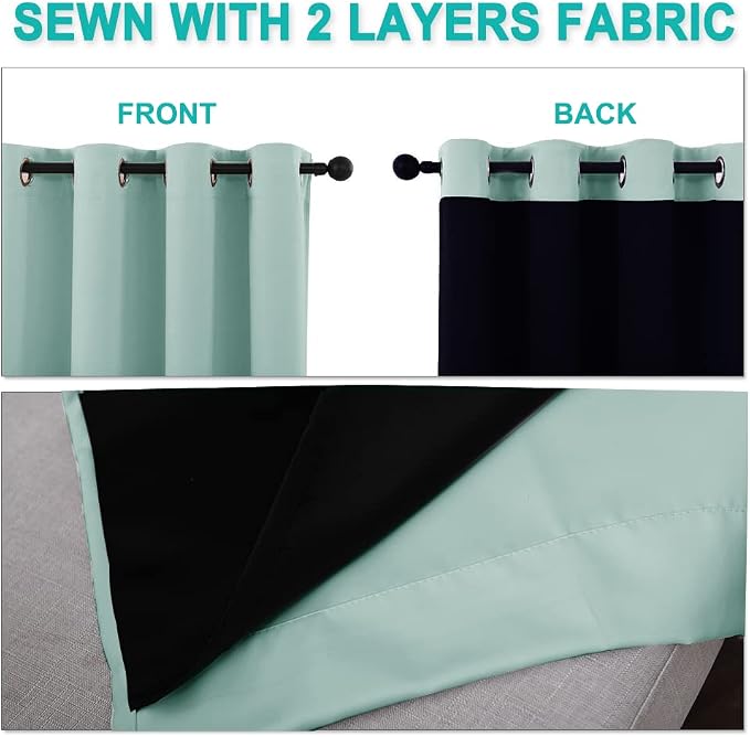 NICETOWN Aqua Blue 100% Blackout Curtains 45 inches Long, 2 Thick Layers - Image 5