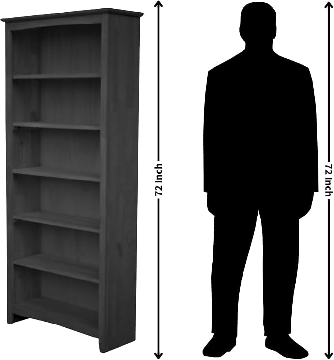 International Concepts Shaker Bookcase 72-Inch Tall, Solid Parawood, 5-Shelf - Image 10