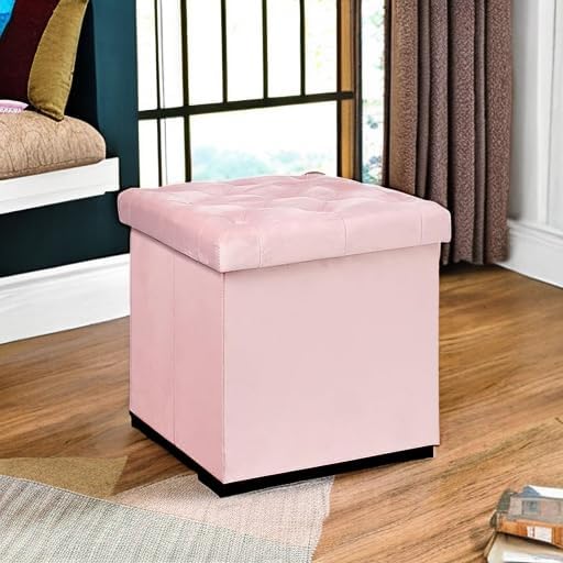 B FSOBEIIALEO Storage Ottoman Cube, Velvet Tufted Folding Ottomans - Image 6