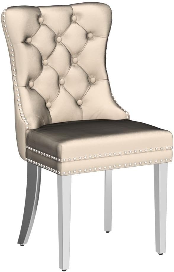 KCC Velvet Dining Chairs Set of 2, Upholstered High-end Tufted Dining Room Chair - Image 4