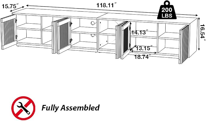 POVISON Full Assembled Mid Century Modern TV Stand, 118” Extra-Large - Image 7