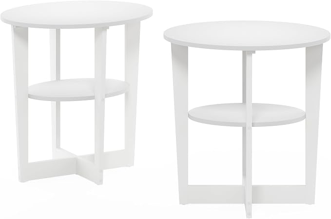Furinno JAYA Side Table Set of 2, 2-Tier Round Modern End Table - Image 5