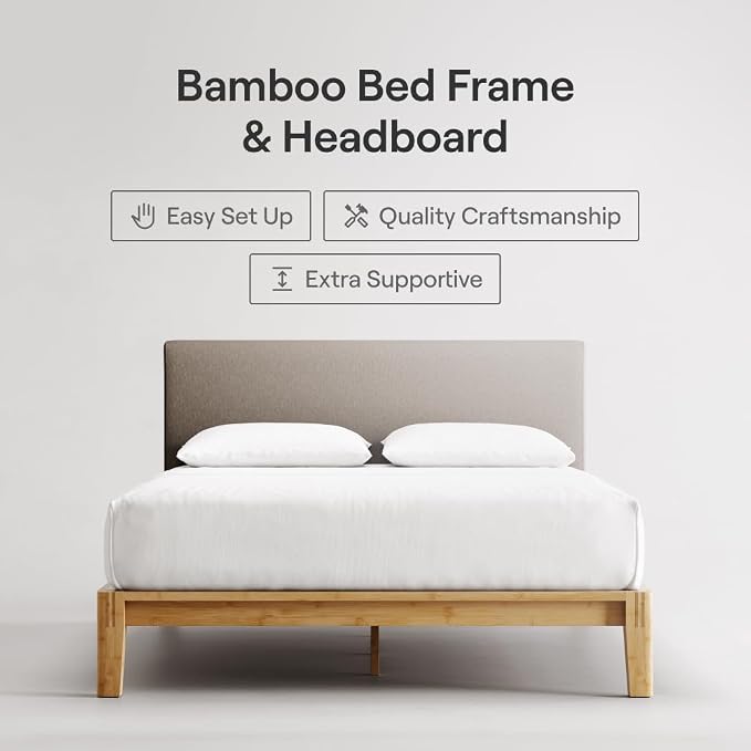 Nectar Bamboo Platform Bed Frame & Upholstered Headboard - Image 2