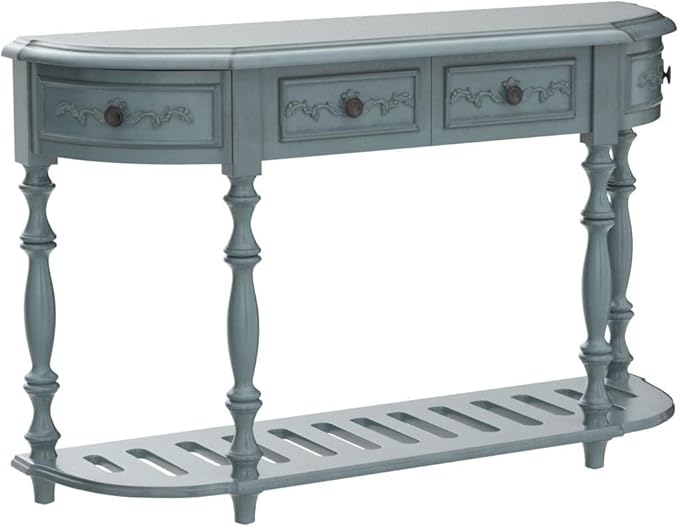 Retro Wood Curved Entryway Console Table 52-Inch Half Moon Hall Sofa Table - Image 5