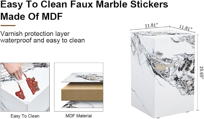 White Marble Rectangular End Coffee Table, Modern Elegant Bedside Nightstand - Image 6