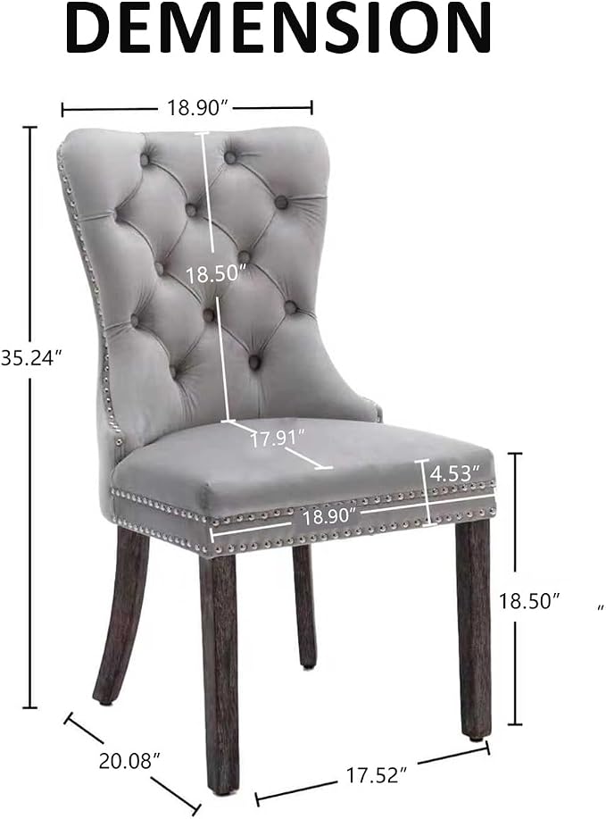 KCC Velvet Dining Chairs Set of 2, Upholstered High-end Tufted Dining Room Chair - Image 3