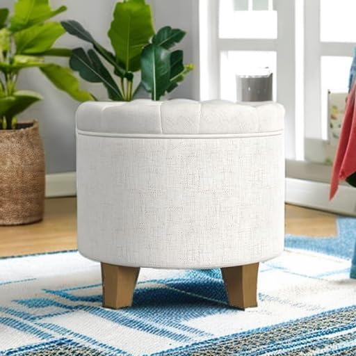 Homepop Home Decor | Upholstered Round Tufted Foot Rest Ottoman | Ottoman - Image 8