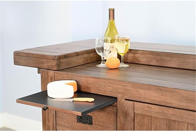 Pemberly Row Set of 3 Natural Brown Wood Bar Unit and 2 Backless Swivel Barstool - Image 8