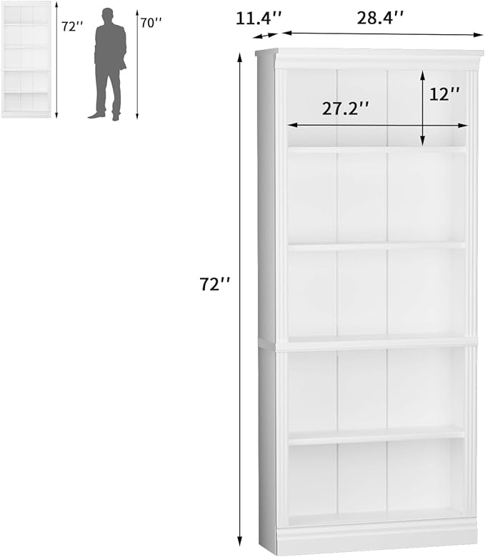 Furniwell Bookcase Bookshelves, 5-Shelf Tall Bookcase 71" Wood Open Display - Image 5