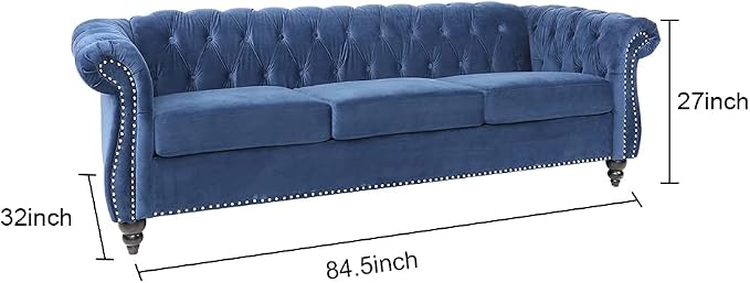 AVZEAR 3 seat Sofa, Velvet Living Room Large Sofa Modern Chesterfield Fabric - Image 2