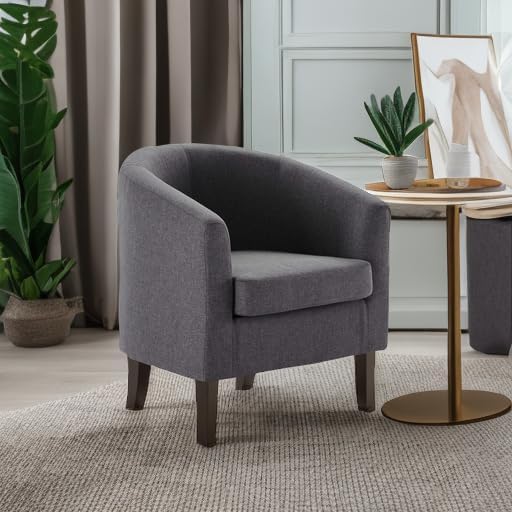 BELLEZE Living Room Chair, Linen Round Accent Barrel Chair, Club Tub Sofa Chair - Image 5