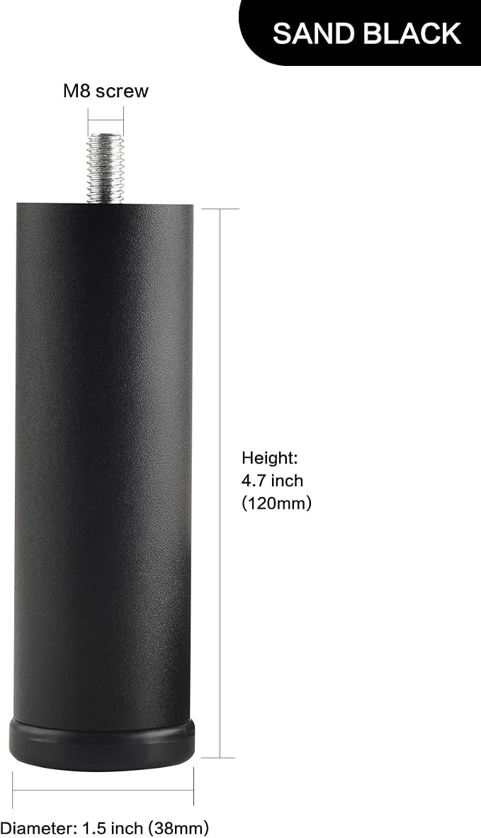 4 Pack Furniture Legs Cabinet Metal Cylinder Risers Legs M8 Screw in Support - Image 2