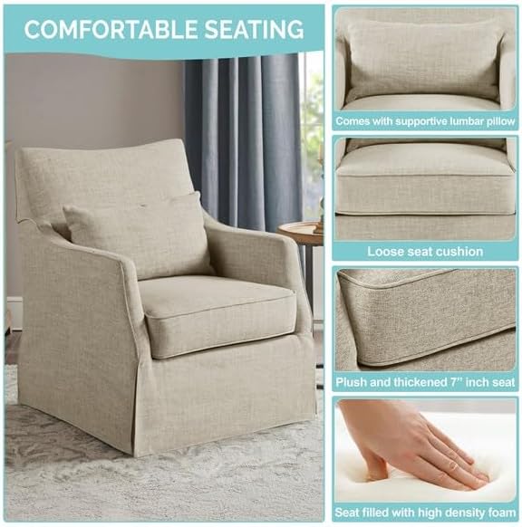 Martha Stewart 360° Mint Swivel Chair, Modern Classic Skirted Armchair - Image 10