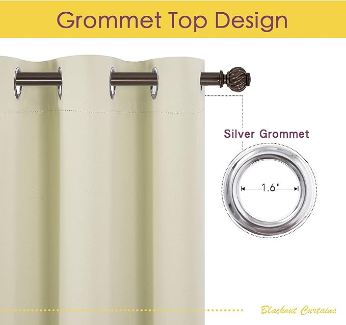 NICETOWN Blackout Beige Curtains 80 inch Long - Image 3