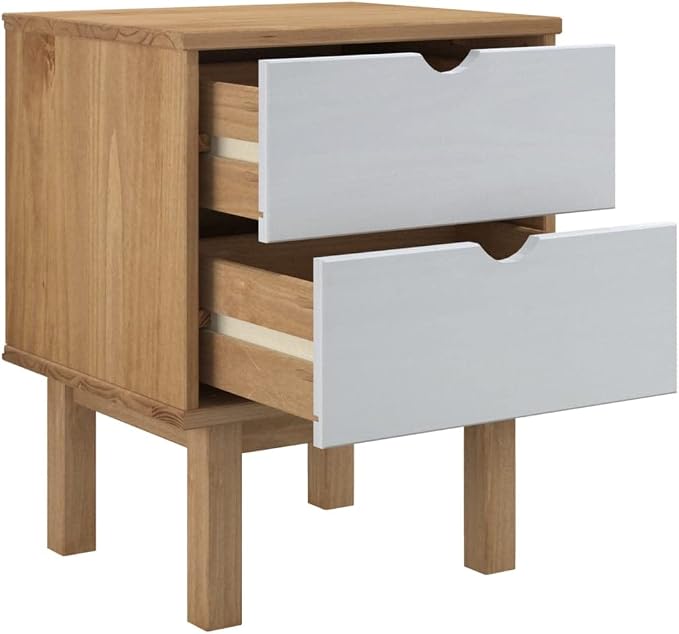 Scandinavian Nightstand 15.4x17.7x22.4 in Solid Pine Wood Bedside Table - Image 5
