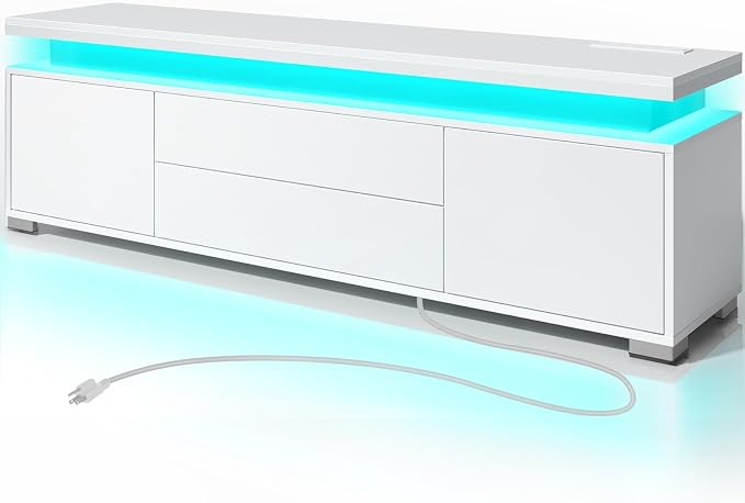 Rolanstar TV Stand with LED Lights & Power Outlet, Modern Entertainment Center by Rolanstar