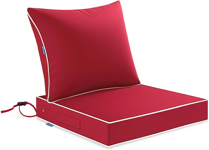 MIULEE Red Outdoor Seat Cushion 22x22 Inch Waterproof & 3 Year Fade Resistant by MIULEE