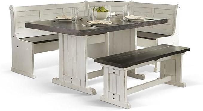 Pemberly Row Wood Breakfast Nook Set, Off White and Dark Brown Finish, Mahogany - Image 3