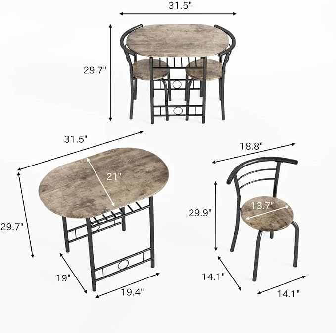 Shahoo 3-Piece Wooden Dining Table Set, Kitchen Breakfast Nook Sets - Image 7