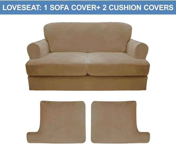 CUCRAF T Cushion Sofa Cover 3 Piece Loveseat Slipcovers, Soft Thick Velvet - Image 5