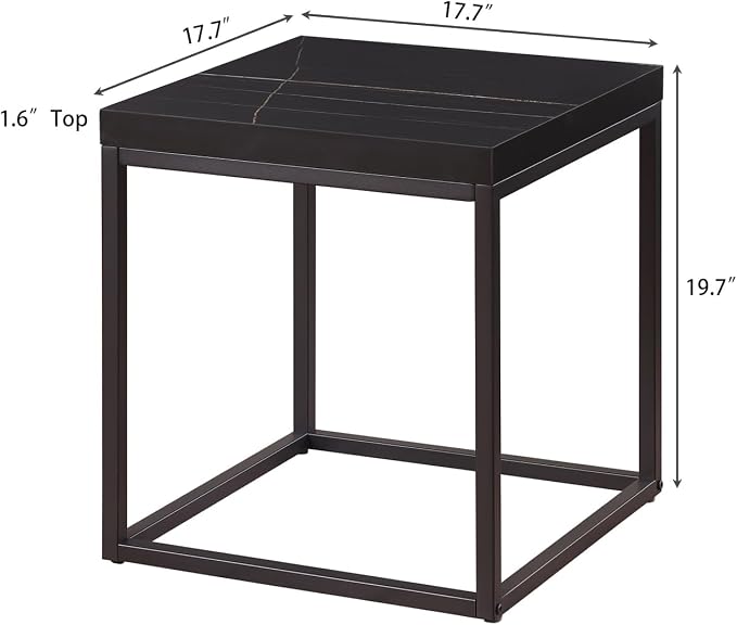 CENSI Modern Square End Table, Extra Thick 1.6" Wood Top & Metal Frame - Image 3