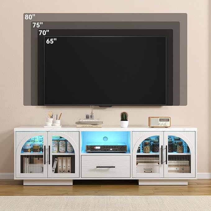 70" LED TV Stand with Storage for 75/80" TVs, Faux Marble Entertainment Center - Image 5