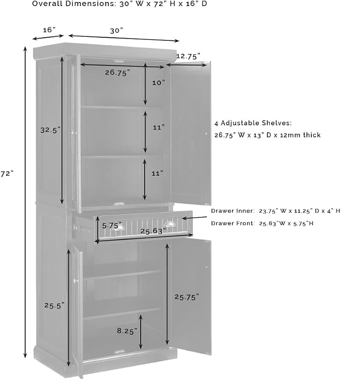Crosley Furniture Seaside Coastal Pantry Storage Cabinet - Image 3