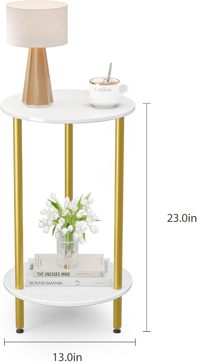 Round Side Table Set of 2, 2-Tier Modern Accent Table, Small Bedside Table - Image 3