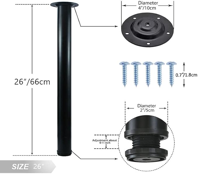 QLLY 26 inch Adjustable Metal Desk Legs, Heavy Duty Furniture Table Legs - Image 2