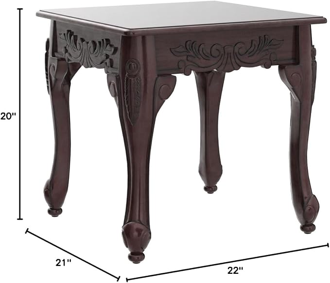 Roundhill Furniture Traditional Ornate Detailing Wood End Table, Dark Cherry - Image 2