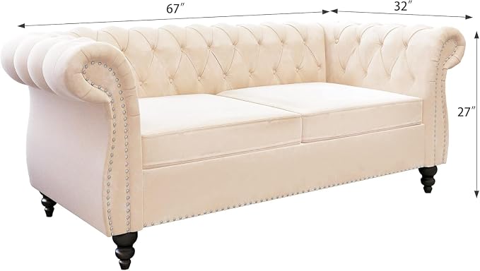 Chesterfield Loveseat Sofa, Modern Velvet Small Sofa Couch 2 Seater - Image 2
