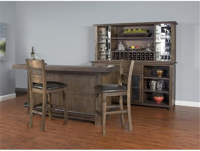 Pemberly Row Set of 3 Wood Bar Unit and 2 Ladderback Barstool in Dark Brown - Image 2