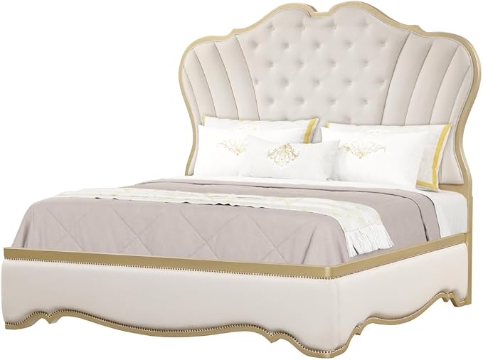 First of a Kind Athena Luxury 4-Piece King Bedroom Set in Ivory - Image 2