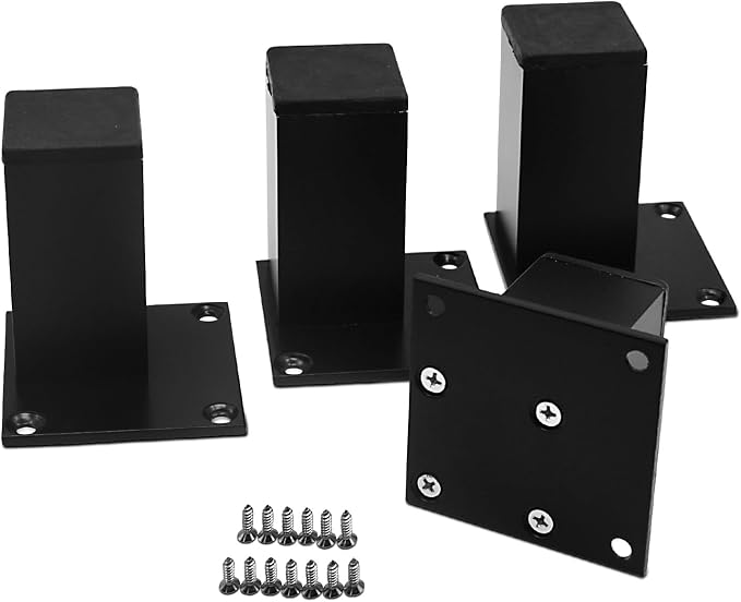 4Pcs 4Inch Metal Furniture Legs, Square Metal Cabinet Support Foot by Qiveno
