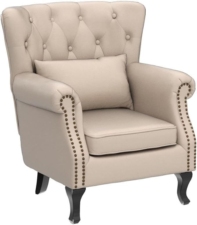 Mid Century Modern Accent Chair Upholstered Armchair Comfy Linen Fabric Single - Image 5