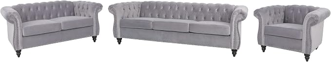 RARZOE Modern 2 Pieces Living Room Sofa Set, Contemporary Tufted Button Velvet - Image 7