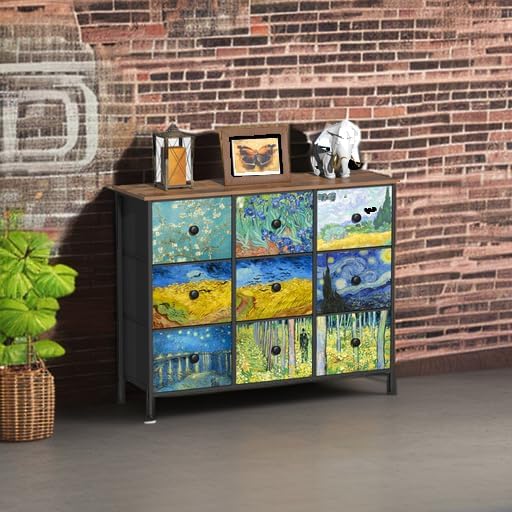 EXOTICA Van Gogh 9 Drawers Dresser Wide TV Stand Colorful Dressers & Chest of - Image 5