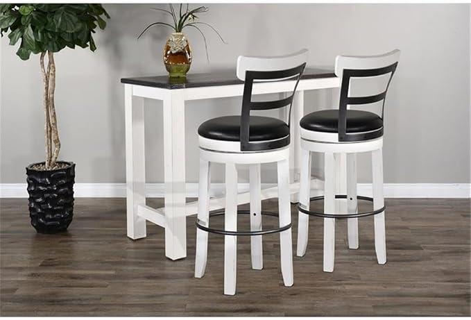 Pemberly Row Set of 3 White/Brown Wood Bar Unit and 2 Swivel Barstool - Image 2