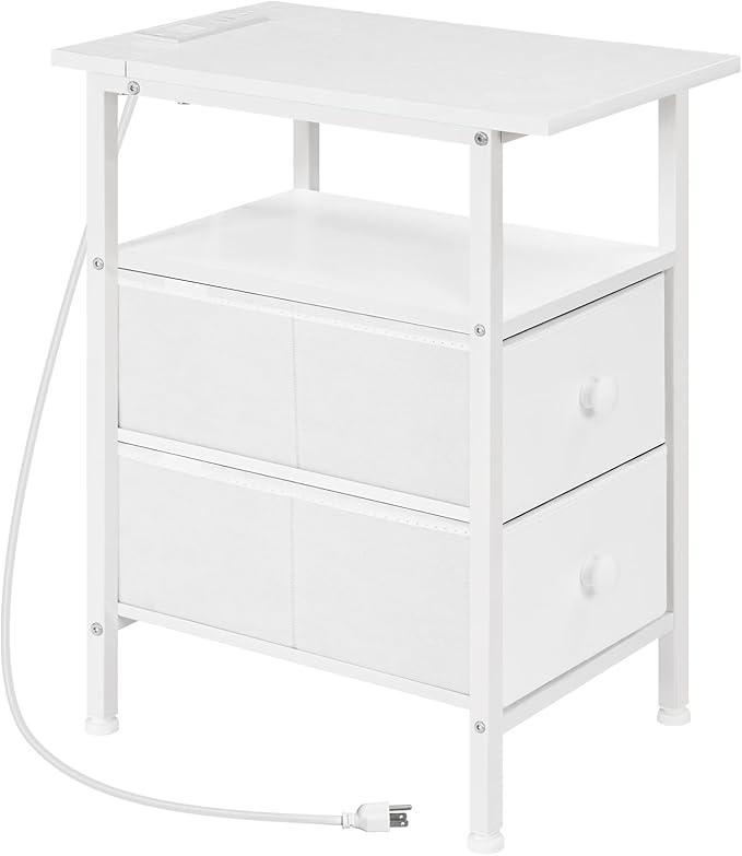 HOOBRO End Table with Charging Station, Narrow Side Table, Nightstand with 2 by HOOBRO