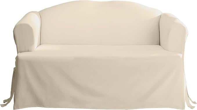 SureFit Home Décor Cotton Duck Solid T-Cushion Loveseat One Piece Slipcover by SureFitInc