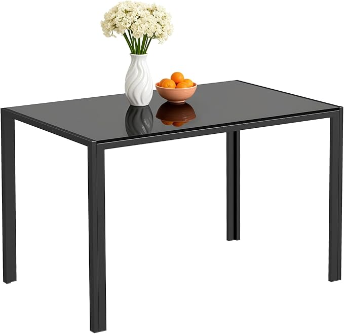 FDW | Dining Table for 4-6 People | Black | 47 Inch Rectangular Glass Kitchen by FDW