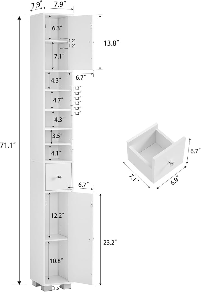 TEENFON Bathroom Cabinet, Narrow Bathroom Storage Cabinet - Image 2